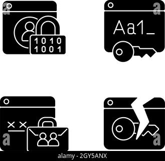 Password encryption black glyph icons set on white space Stock Vector