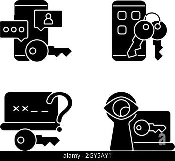 Password protection black glyph icons set on white space Stock Vector