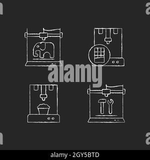 3d printed physical objects chalk white icons set on dark background Stock Vector