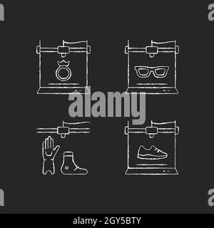 Building 3d objects process chalk white icons set on dark background Stock Vector