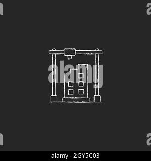 3d printed building design chalk white icon on dark background Stock Vector