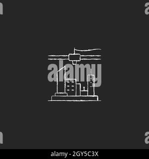 3d printed city plan chalk white icon on dark background Stock Vector