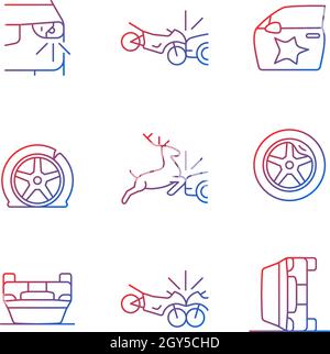 Common car crashes gradient linear vector icons set Stock Vector