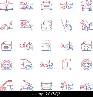 Car accident types gradient linear vector icons set Stock Vector