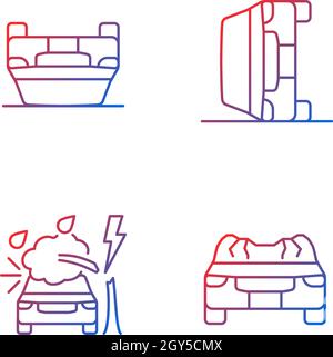 Motor vehicle collisions gradient linear vector icons set Stock Vector