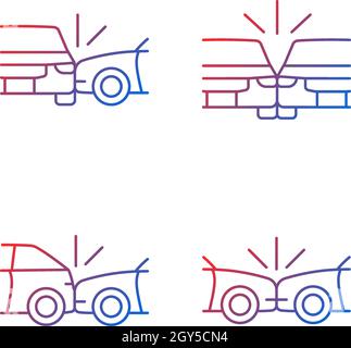 Vehicle crashes gradient linear vector icons set Stock Vector