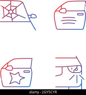 Auto accident types gradient linear vector icons set Stock Vector