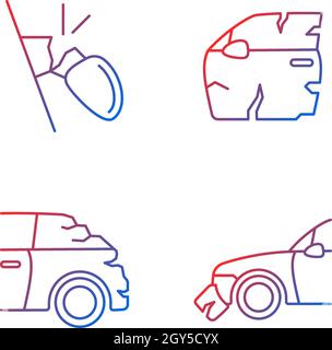 Auto body damage gradient linear vector icons set Stock Vector