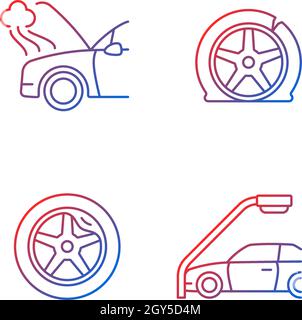 Vehicle damage in car accident cases gradient linear vector icons set Stock Vector