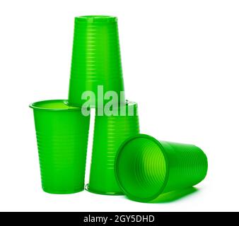 Colored disposable cups for drinks isolated on white Stock Photo