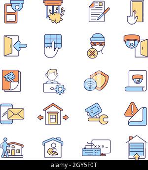 Home security RGB color icons set Stock Vector