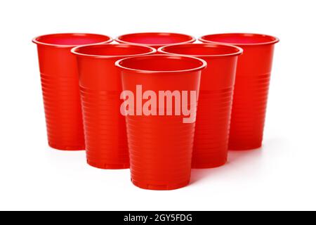 Colored disposable cups for drinks isolated on white Stock Photo