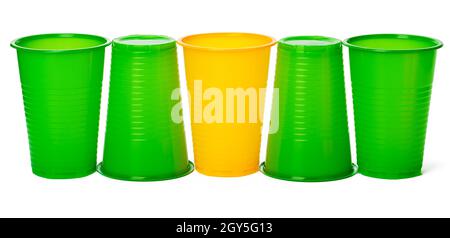 Colored disposable cups for drinks isolated on white Stock Photo