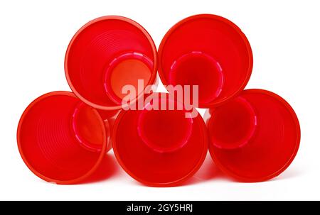 Colored disposable cups for drinks isolated on white Stock Photo