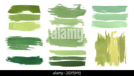 Green Smear the Paint. Color Shapes Background. Isolated Grunge Texture. Hand Drawn Stripes Splatter. Abstract Smear Stock Vector