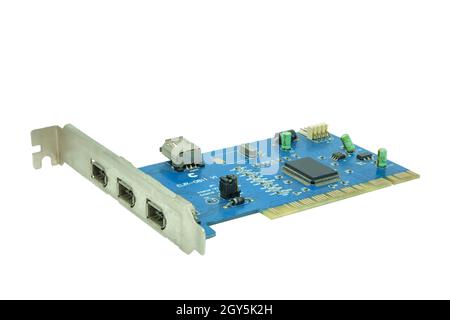 3 Port 1394 PCI express fireWire card isolated on a white background. Stock Photo