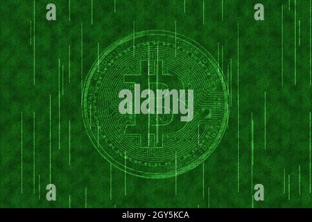 The matrix bitcoin with the green symbols. Stock Photo