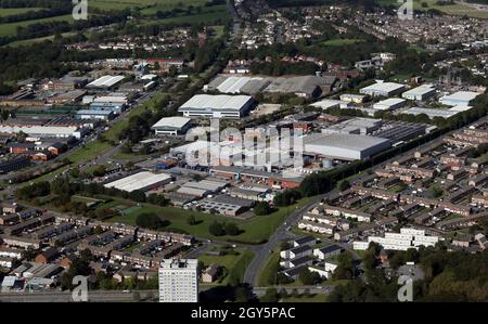 aerial view of industry on Seacroft Industrial Estate on Coal Road, Seacroft, Leeds Stock Photo