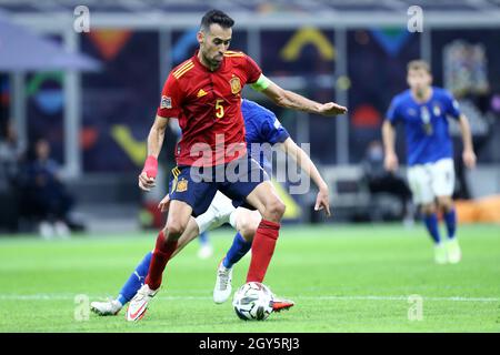 Sergio Busquets of Spain  controls the ball during the Uefa Nations League semi-final match between Italy and Spain. Stock Photo