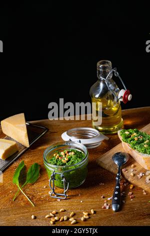 delicious wild garlic pesto with pine nuts Stock Photo