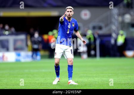 Jorge Luiz Jorginho of Italy  gestures during the Uefa Nations League semi-final match between Italy and Spain . Stock Photo