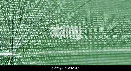 Colorful digital binary data digits and streaming binary code background with light beams. Stock Photo