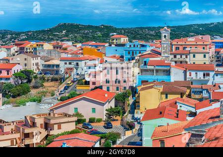 Scenic aerial view over the town of Santa Teresa Gallura, located on the northern tip of Sardinia, on the Strait of Bonifacio, in the province of Sass Stock Photo