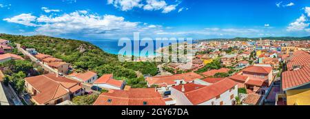 Scenic aerial view over the town of Santa Teresa Gallura, located on the northern tip of Sardinia, on the Strait of Bonifacio, in the province of Sass Stock Photo