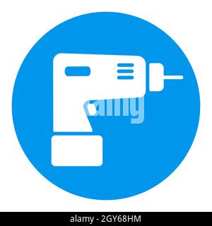 Electric screwdriver vector white glyph icon. Construction, repair and building. Graph symbol for your web site design, logo, app, UI Stock Photo