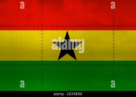 Flag of Ghana on a metal wall background. Stock Photo