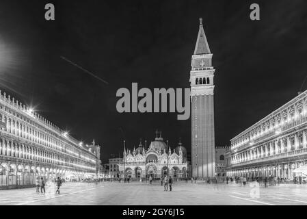 Scenic view at night of the iconic Piazza San Marco (St. Mark's Square), social, religious and political centre of Venice, Italy Stock Photo