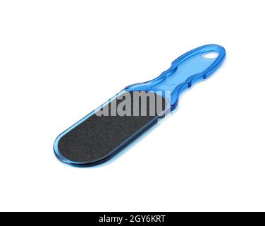 blue plastic pedicure file isolated on white background, close up Stock Photo