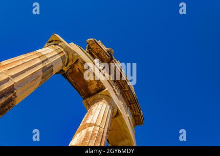 Sunny day scene famous delfos oracle building, greece Stock Photo