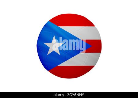 Football in the colors of the Puerto Rico flag isolated on white background. In a conceptual championship image supporting Puerto Rico. Stock Photo