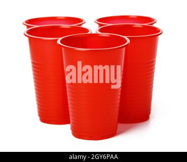 Colored disposable cups for drinks isolated on white Stock Photo