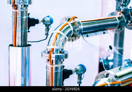 Valves at gas plant, Pressure safety valve selective focus Stock Photo