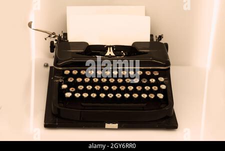 View of an antique manual Underwood typewriter in sepia color Stock Photo