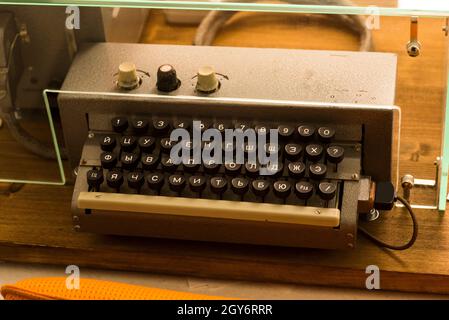 View of an antique manual Underwood typewriter in sepia color Stock Photo