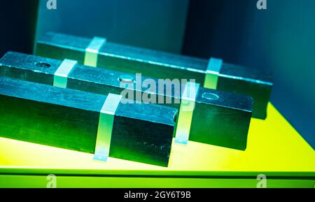 The nuclear fuel assembly fragment. Uranium rod for space programm Stock Photo