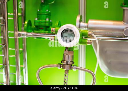 Valves at gas plant, Pressure safety valve selective focus. Stock Photo