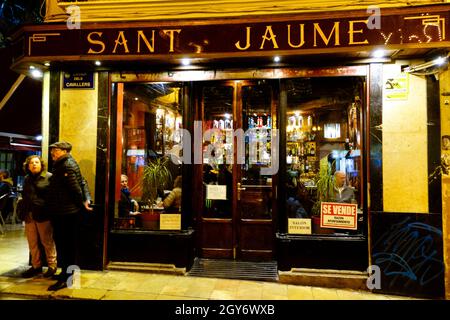People outside cafe Sant Jaume Bar in El Carmen district Valencia, Spain cafe Europe Stock Photo