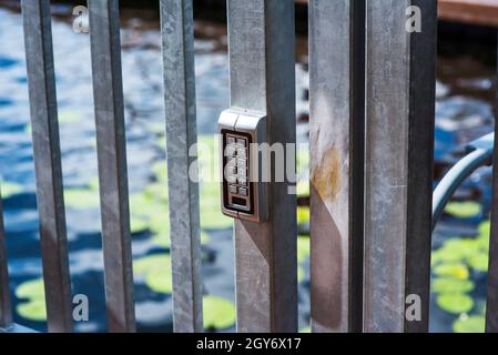 Closed server cabinets with an electronic sensor on the door Stock Photo
