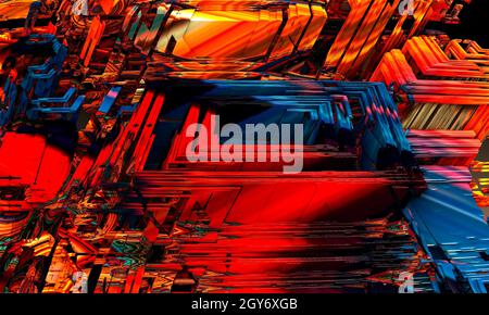 Many repeating squares and lines with iridescent colors. Fractal geometry texture background. Striped texture. Futuristic elegant decoration. Surface Stock Photo