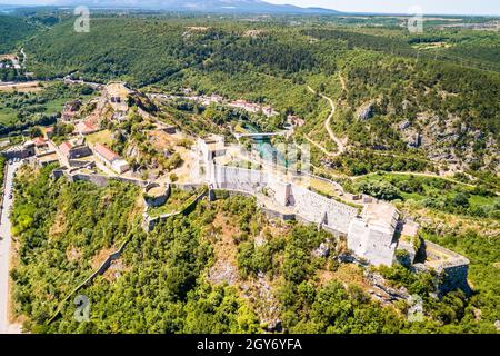 Knin fortress on the rock aerial view, second largest fortress in Croatia Stock Photo