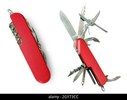 The Red Knife multi-tool, isolated on white background Stock Photo