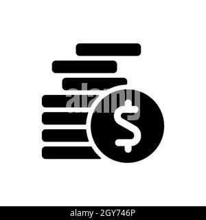 Coins stack vector illustration. Money stacked coins glyph icon. Finances sign. Graph symbol for your web site design, logo, app, UI Stock Photo