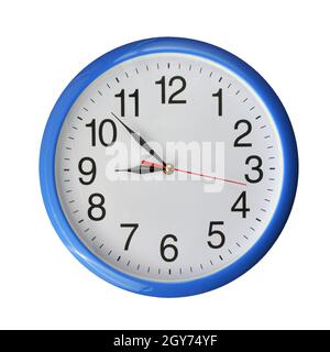 Blue vintage wall clock on an isolated white background Stock Photo