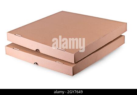 The two empty pizza boxes isolated on white background Stock Photo