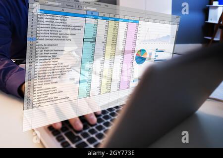 Data Analyst Auditor Employee Using Spreadsheet On Computer Stock Photo