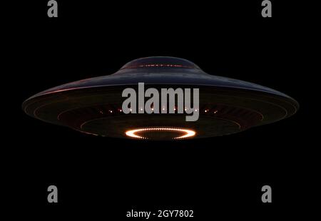 Unidentified flying object - UFO. Science Fiction image concept of ufology and life out of planet Earth. Clipping Path Included. Stock Photo